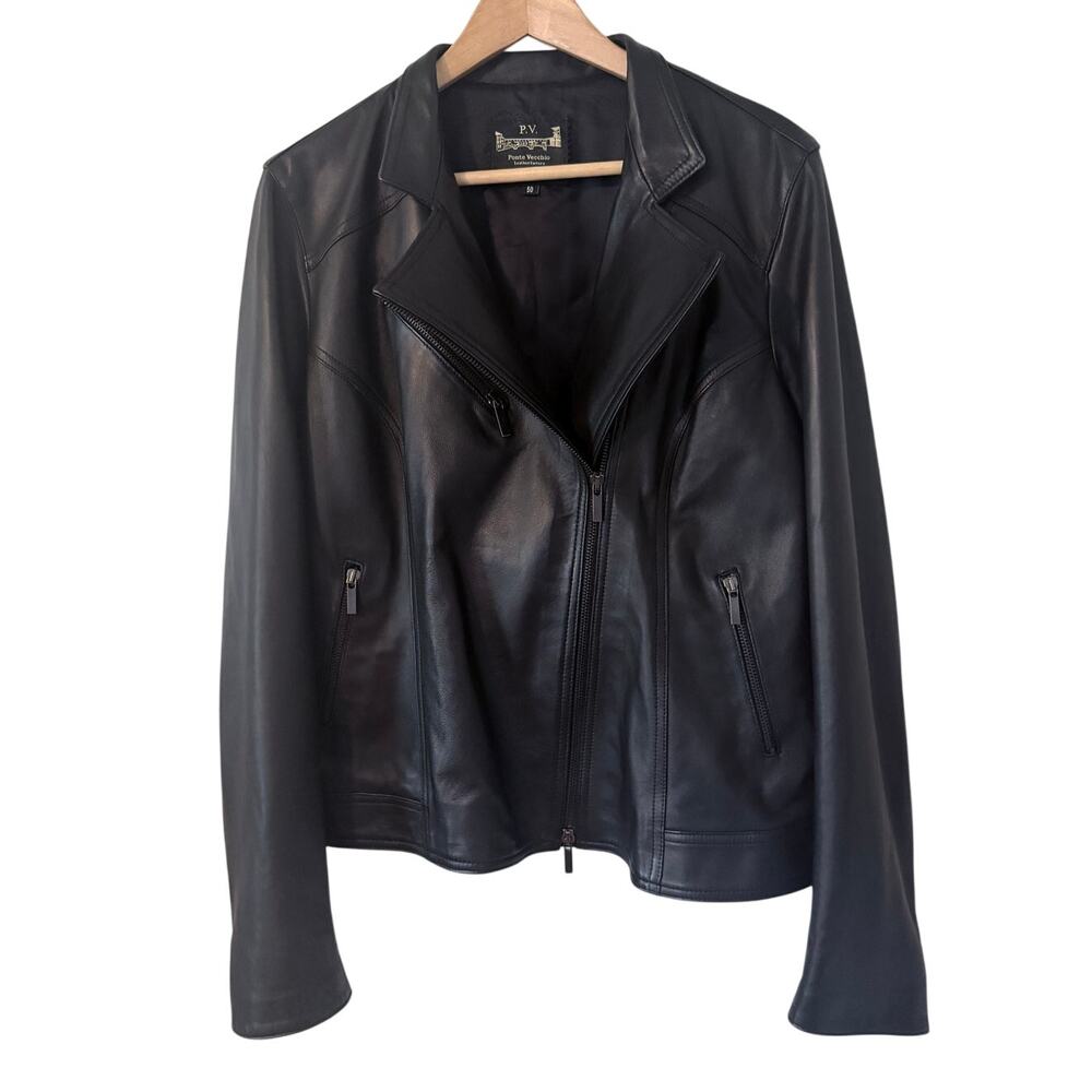 PONTE VECCHIO supple black 100% leather lambskin (?) moto Italian jacket coat